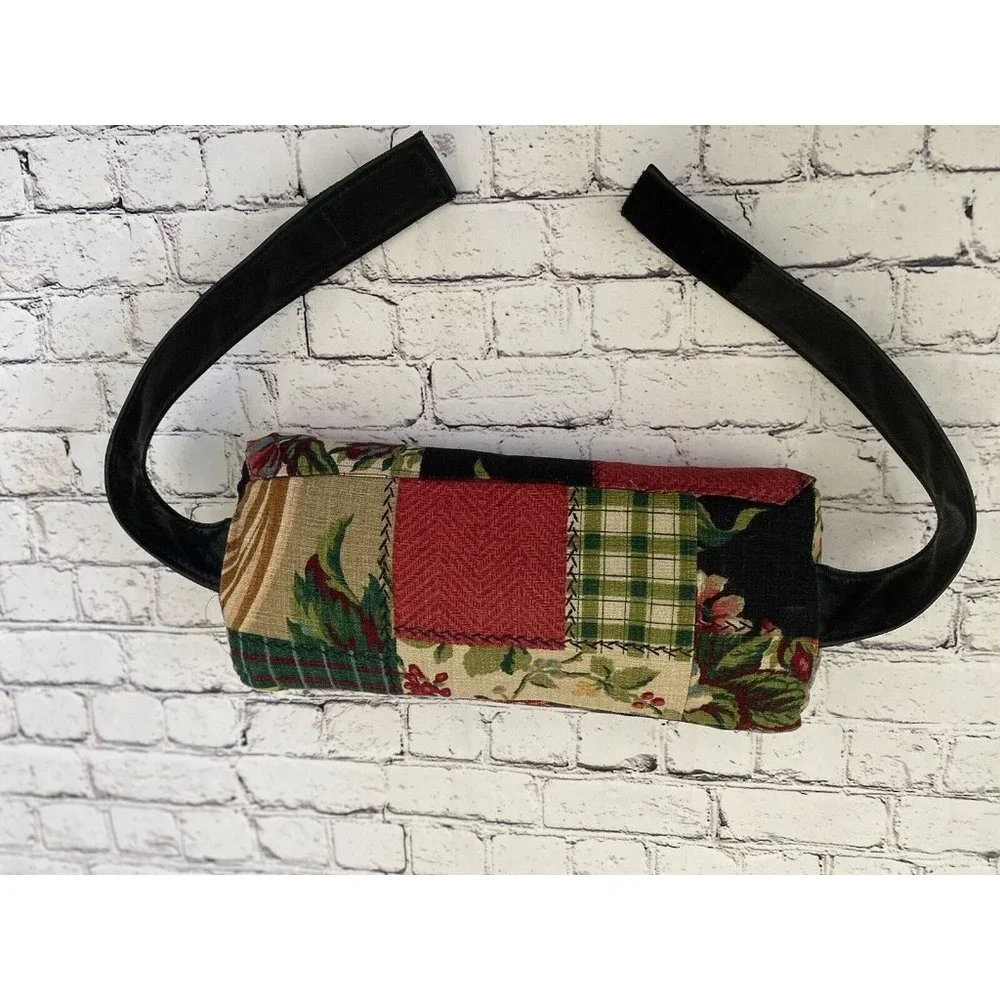 Vintage Lumbar Pillow Hook and Loop Back Strap Floral Patchwork Fabric 16